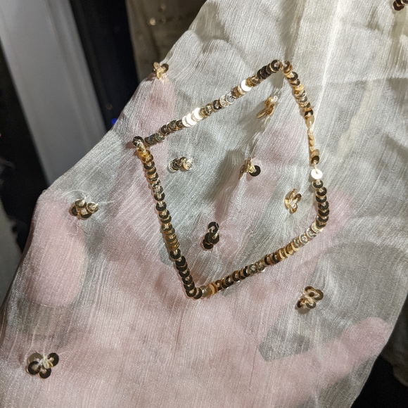 Boho Sheer gold silk embellished long sleeve top - Picture 3 of 10